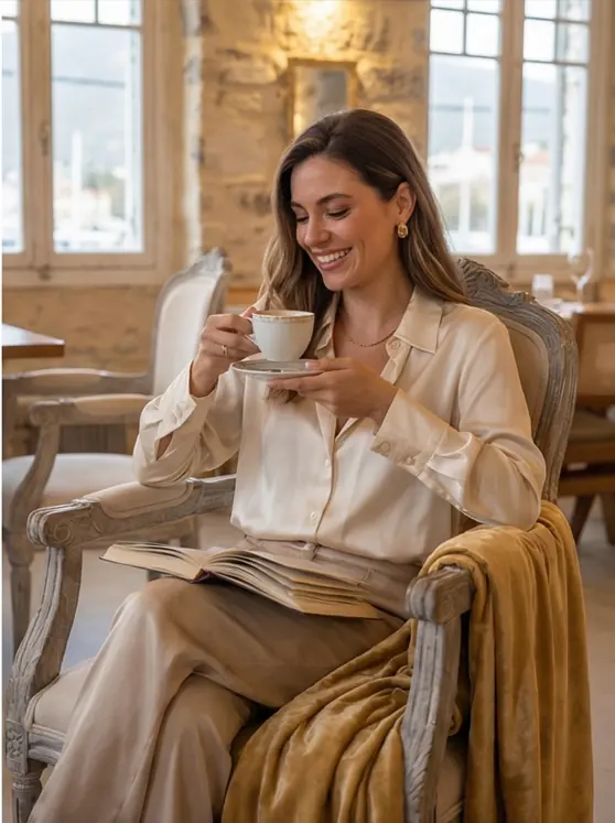 Chandelier reflection in the dining room