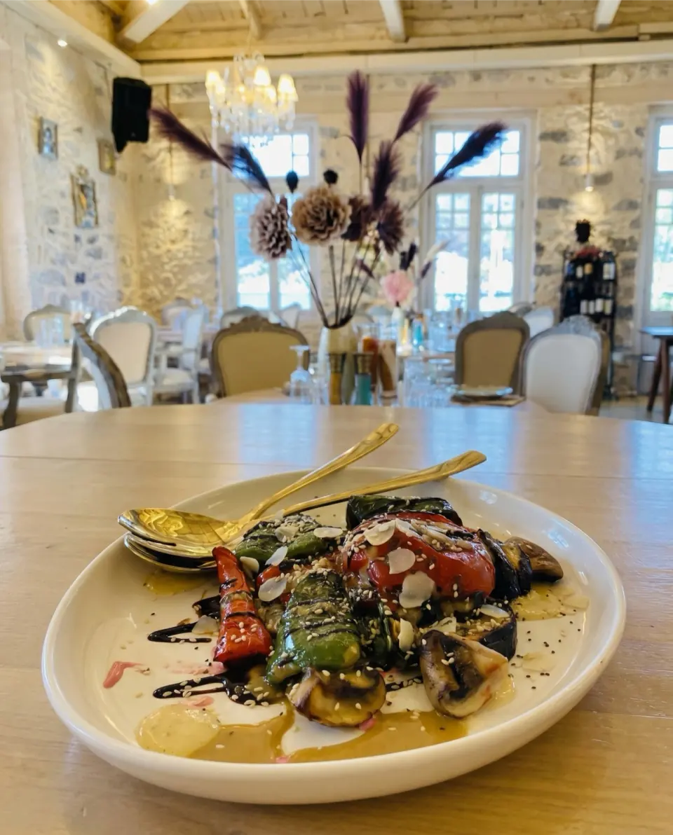 Charred vegetables with sesame and sauce at Medusa