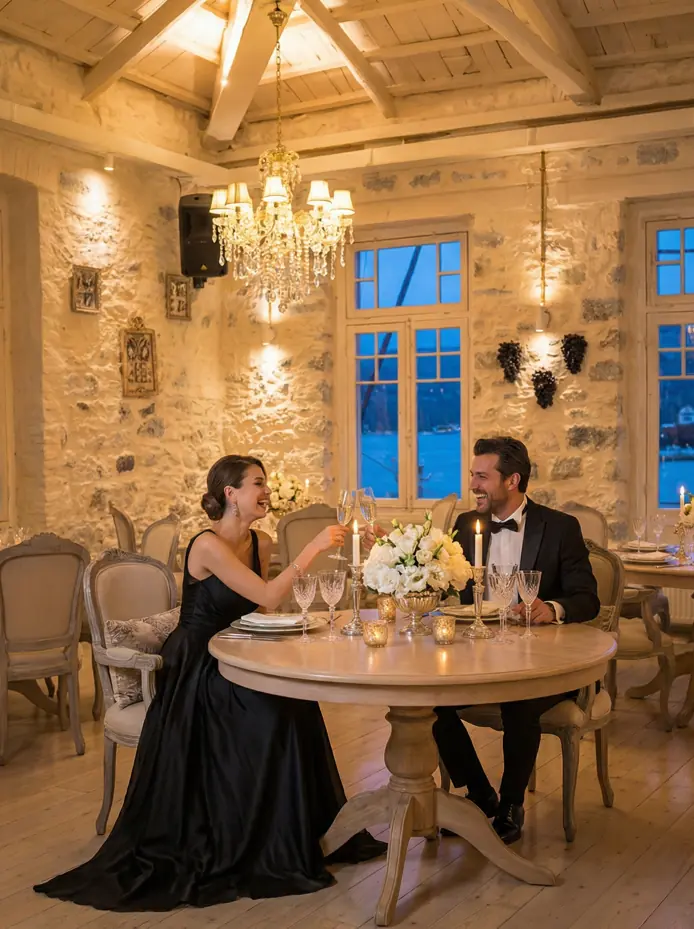 Harbour-facing dining room interior